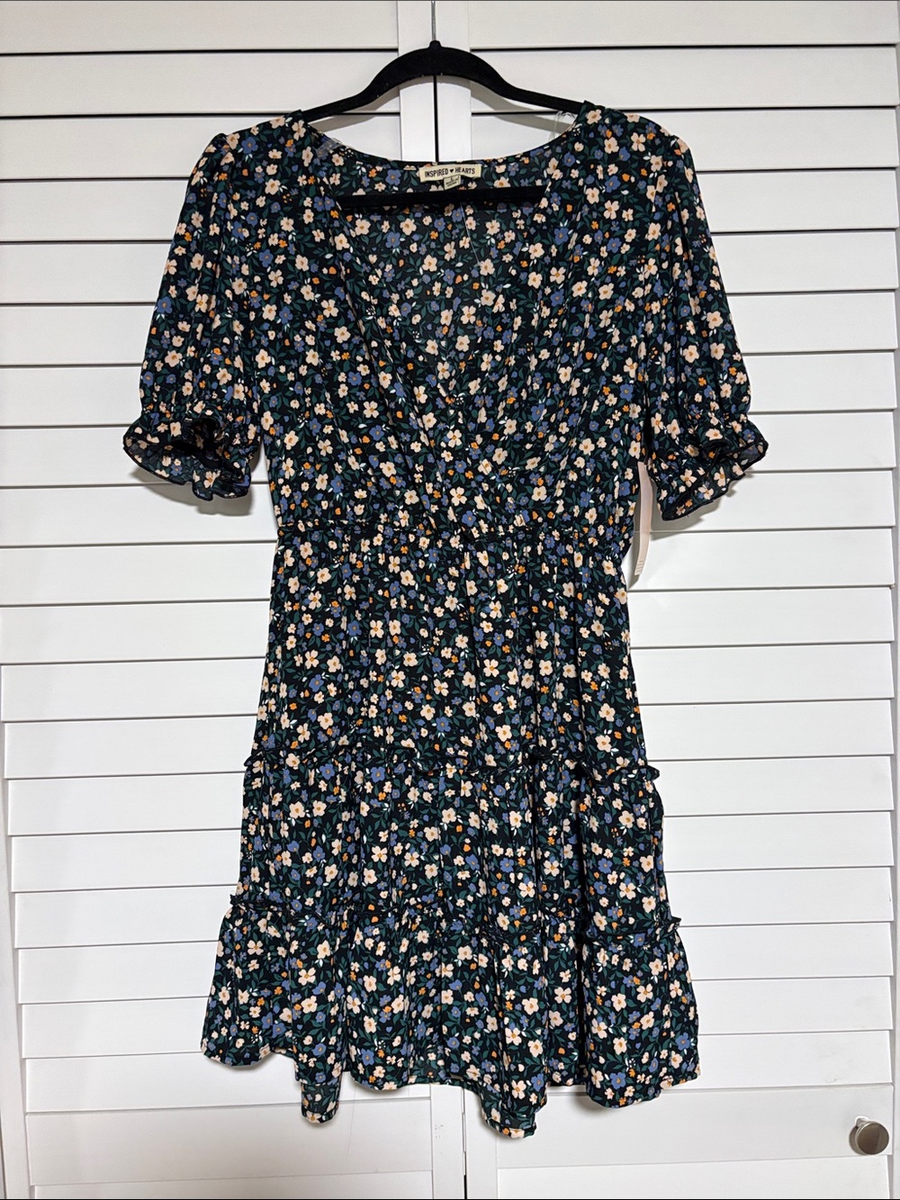 Inspired Hearts Navy Blue Floral Ruffle Dress